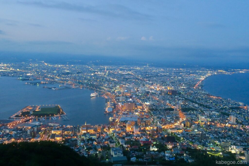 Vista nocturna desde el monte Hakodate